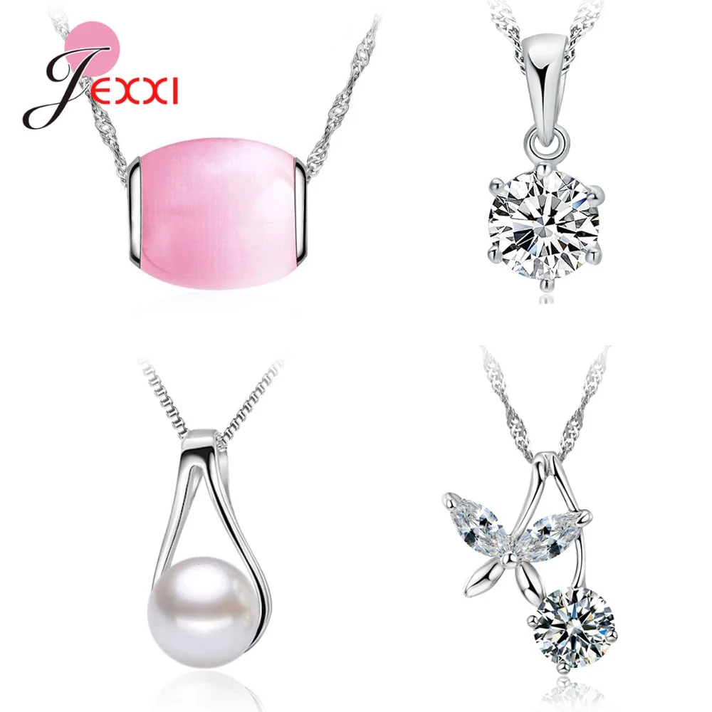 4pcs/Lot 925 Sterling Silver Women Jewelry Fashion Trendy Cubic Zirconia Heart Butterfly Pendant Necklace Birthday Wedding