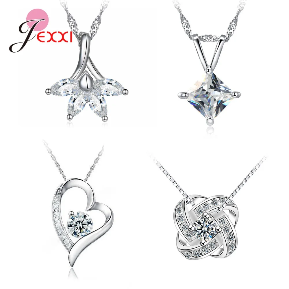 4pcs/Lot 925 Sterling Silver Women Jewelry Fashion Trendy Cubic Zirconia Heart Butterfly Pendant Necklace Birthday Wedding