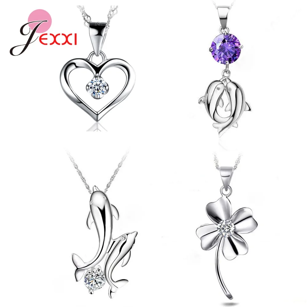 4pcs/Lot 925 Sterling Silver Women Jewelry Fashion Trendy Cubic Zirconia Heart Butterfly Pendant Necklace Birthday Wedding
