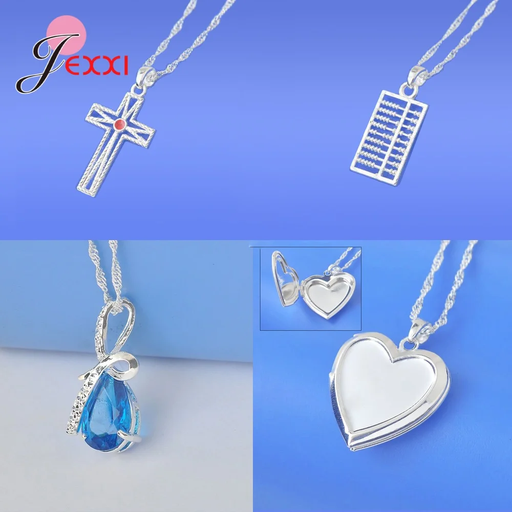 4pcs/Lot 925 Sterling Silver Women Jewelry Fashion Trendy Cubic Zirconia Heart Butterfly Pendant Necklace Birthday Wedding