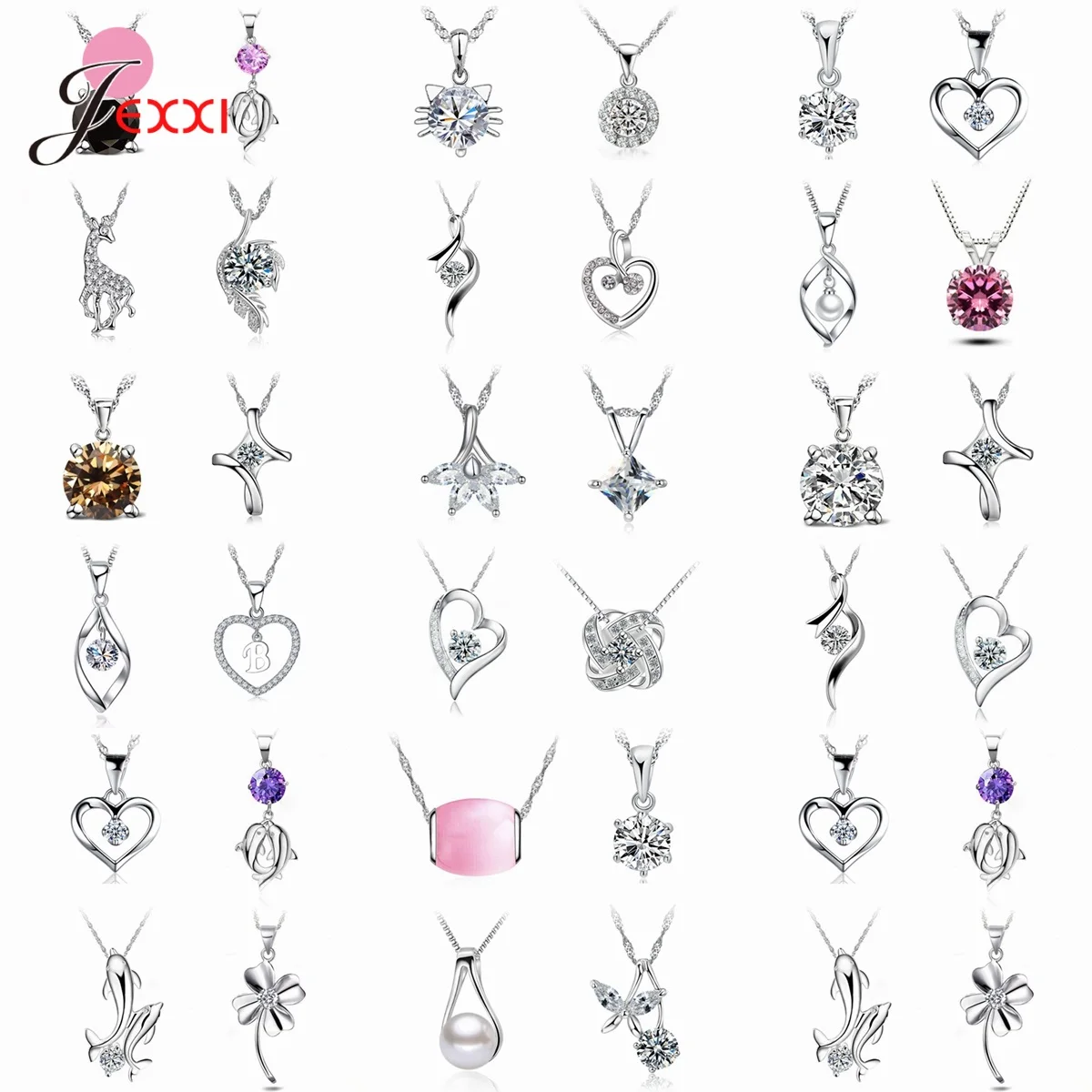 4pcs/Lot 925 Sterling Silver Women Jewelry Fashion Trendy Cubic Zirconia Heart Butterfly Pendant Necklace Birthday Wedding
