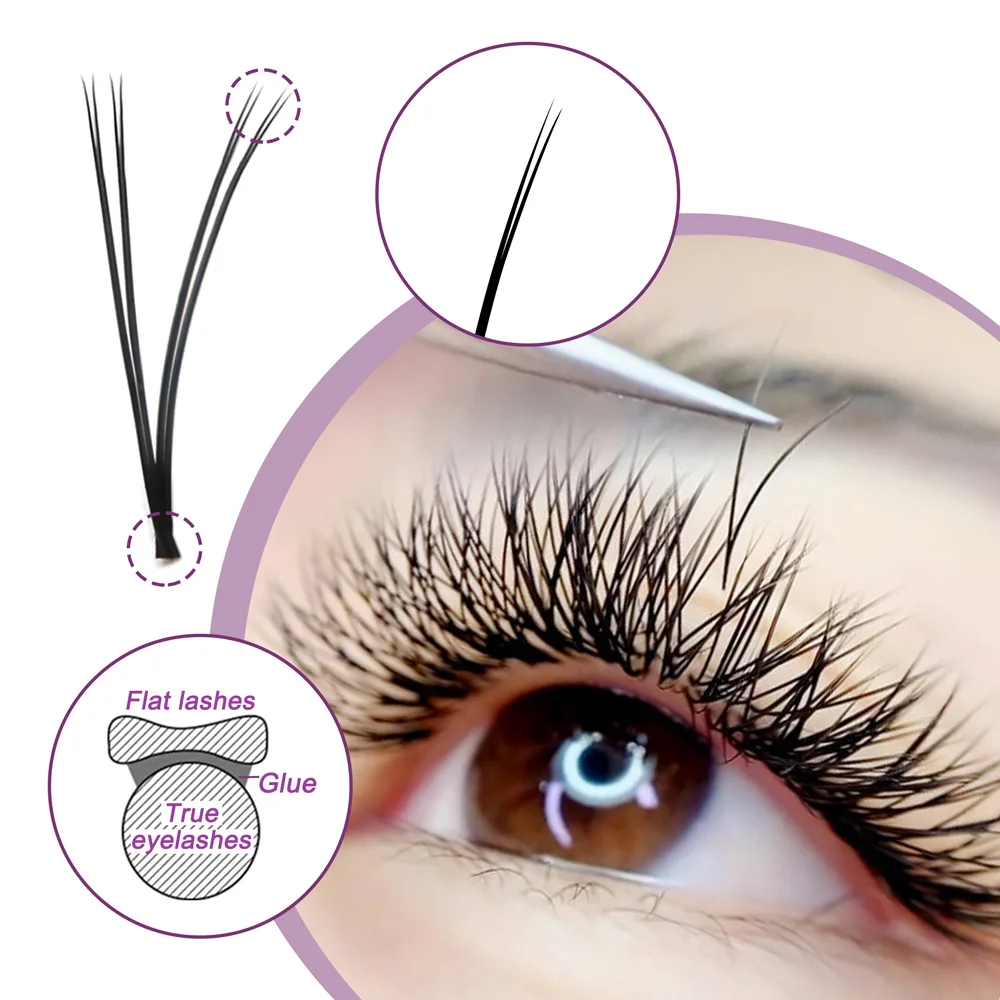 Quewel V Shape Flat Eyelashes Extensions YY Lashes Auto-Fans 2D Double Tip Eyelash Soft Ellipse Flat Volume Lash Faux Mink