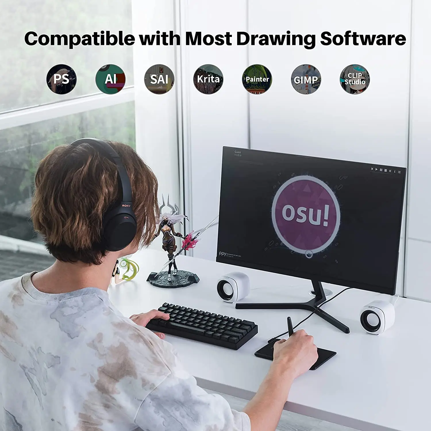 4x2.6 Inch Huion H420X Graphics Tablet Drawing Tablets Ultra Thin Signature Pad Type C Easy Connect to Android Phone Windows PC