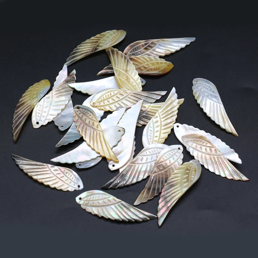 3PC Fashion Natural Shell Angel Wings Charms Black Mother of Pearl Shell Pendant for Women Necklace Earring Jewelry Making Gift
