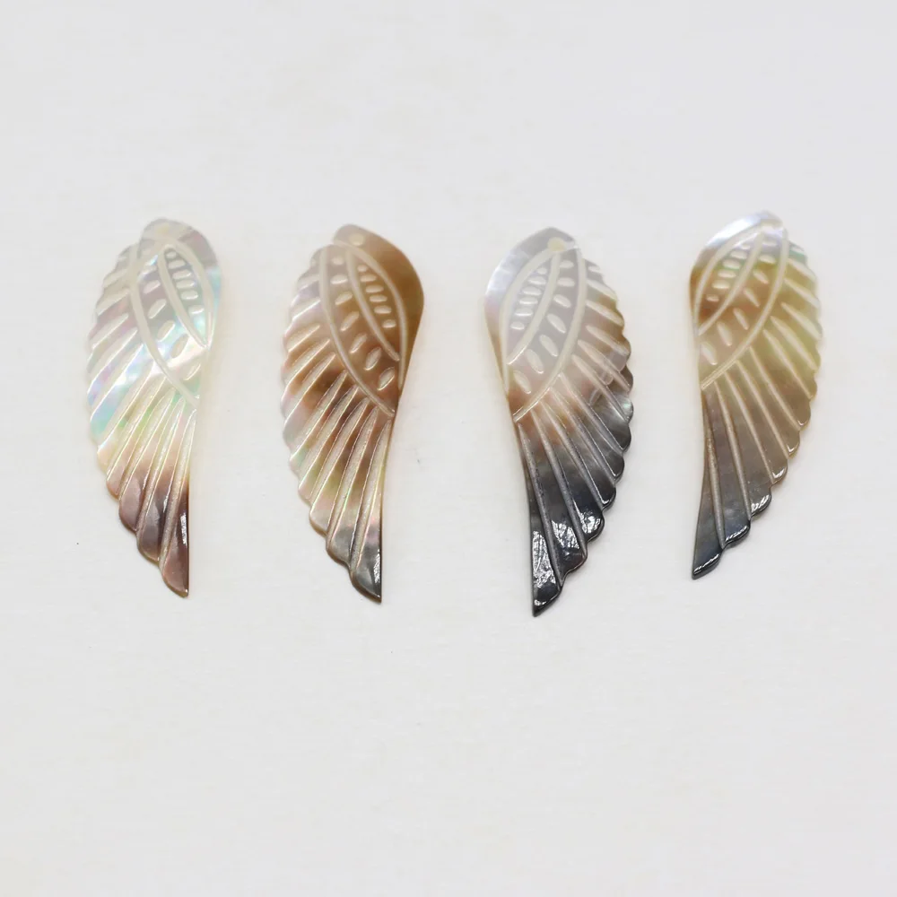 3PC Fashion Natural Shell Angel Wings Charms Black Mother of Pearl Shell Pendant for Women Necklace Earring Jewelry Making Gift
