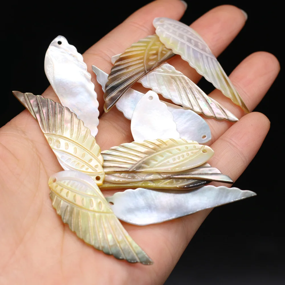 3PC Fashion Natural Shell Angel Wings Charms Black Mother of Pearl Shell Pendant for Women Necklace Earring Jewelry Making Gift