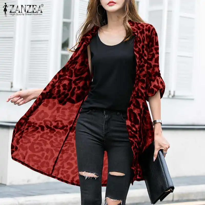 Fashion Leopard Print Cardigans Women's Summer Cover-Up Blouses ZANZEA 2025 Casual Long Kimono Cape Female Lapel Tunic Chemise
