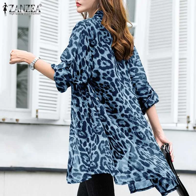 Fashion Leopard Print Cardigans Women's Summer Cover-Up Blouses ZANZEA 2025 Casual Long Kimono Cape Female Lapel Tunic Chemise