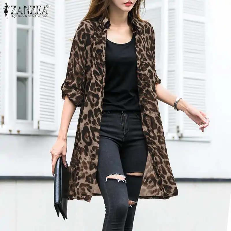 Fashion Leopard Print Cardigans Women's Summer Cover-Up Blouses ZANZEA 2025 Casual Long Kimono Cape Female Lapel Tunic Chemise