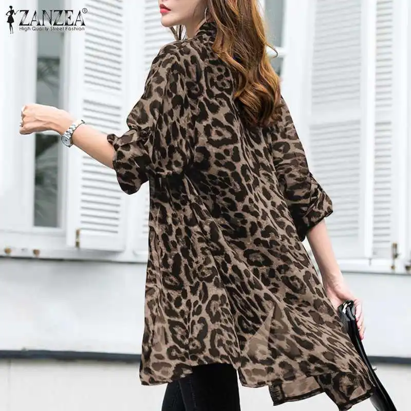 Fashion Leopard Print Cardigans Women's Summer Cover-Up Blouses ZANZEA 2025 Casual Long Kimono Cape Female Lapel Tunic Chemise