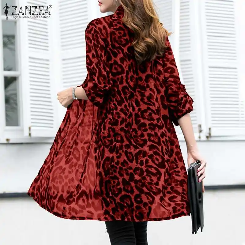 Fashion Leopard Print Cardigans Women's Summer Cover-Up Blouses ZANZEA 2025 Casual Long Kimono Cape Female Lapel Tunic Chemise
