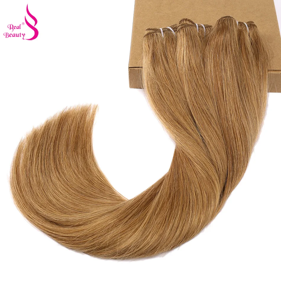 Real Beauty Straight Hair Weave Bundles 14"-28" Hight Ratio Remy Hair Extensions Platinum Blond Brazilian Brown Piano Color