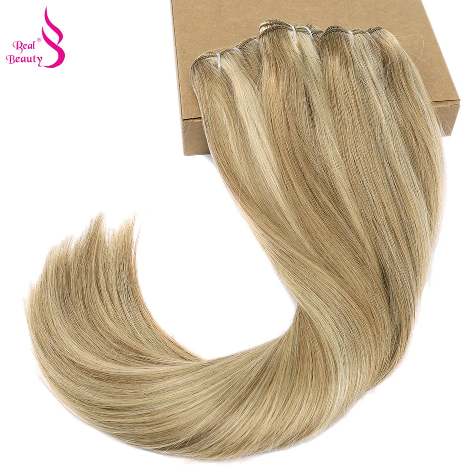 Real Beauty Straight Hair Weave Bundles 14"-28" Hight Ratio Remy Hair Extensions Platinum Blond Brazilian Brown Piano Color