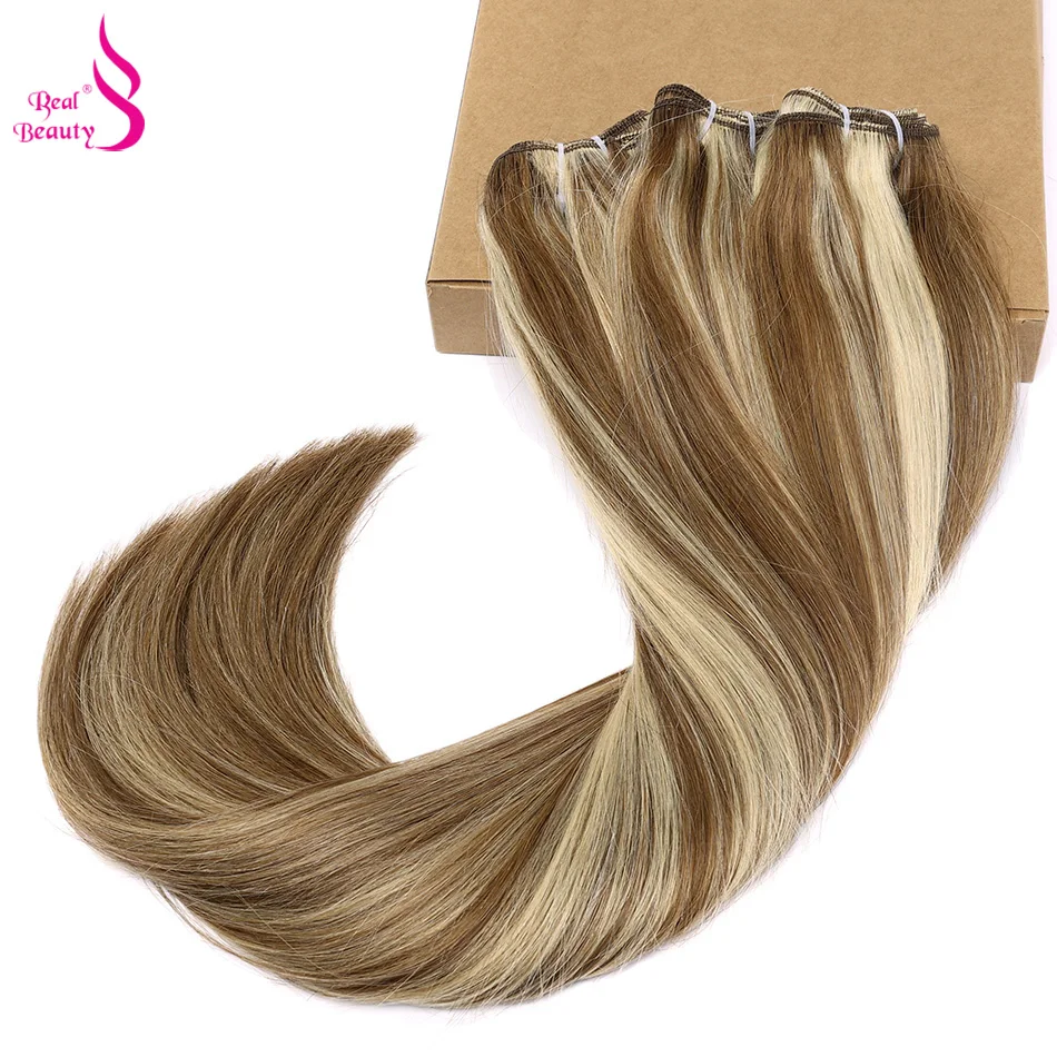 Real Beauty Straight Hair Weave Bundles 14"-28" Hight Ratio Remy Hair Extensions Platinum Blond Brazilian Brown Piano Color