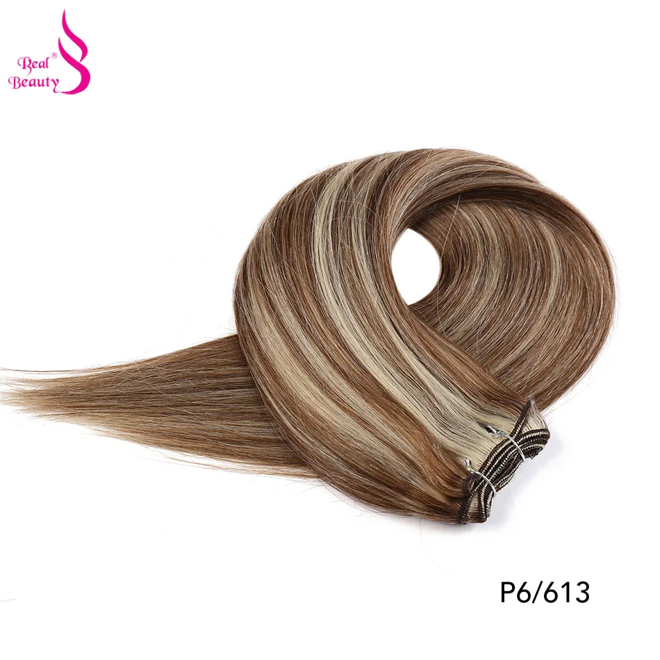 Real Beauty Straight Hair Weave Bundles 14"-28" Hight Ratio Remy Hair Extensions Platinum Blond Brazilian Brown Piano Color