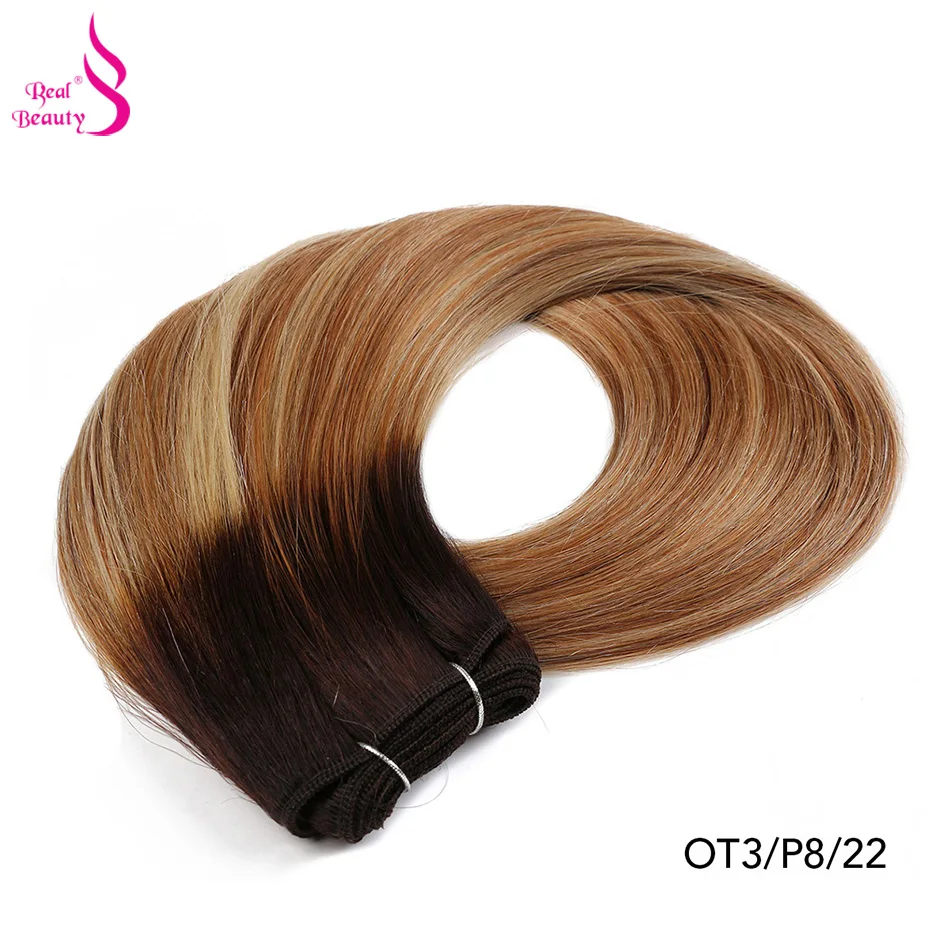 Real Beauty Straight Hair Weave Bundles 14"-28" Hight Ratio Remy Hair Extensions Platinum Blond Brazilian Brown Piano Color