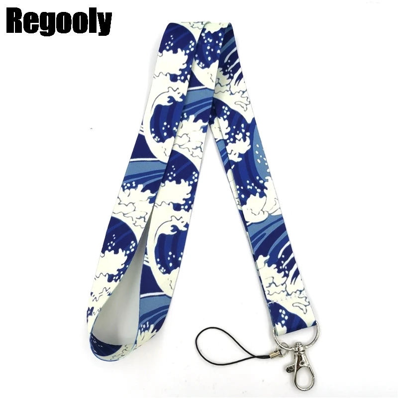 Vintage Kanagawa Hokusai Wave Lanyard Badge ID Mobile Phone Rope Key Lanyard Neck Straps Accessories webbings ribbons