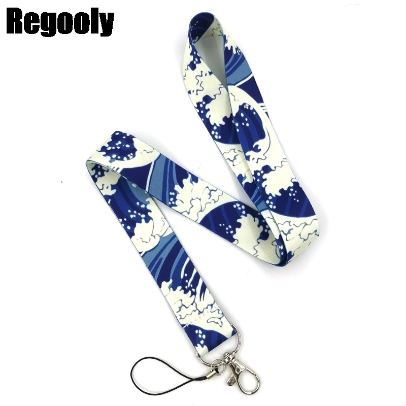 Vintage Kanagawa Hokusai Wave Lanyard Badge ID Mobile Phone Rope Key Lanyard Neck Straps Accessories webbings ribbons