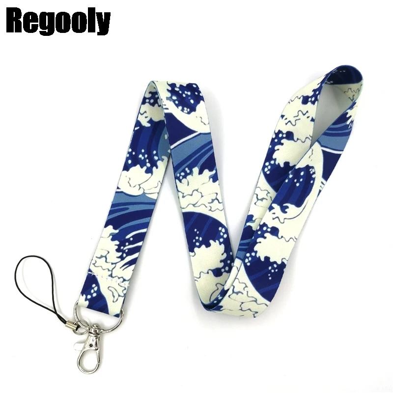 Vintage Kanagawa Hokusai Wave Lanyard Badge ID Mobile Phone Rope Key Lanyard Neck Straps Accessories webbings ribbons