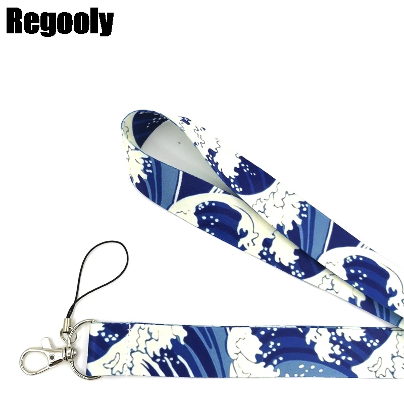 Vintage Kanagawa Hokusai Wave Lanyard Badge ID Mobile Phone Rope Key Lanyard Neck Straps Accessories webbings ribbons
