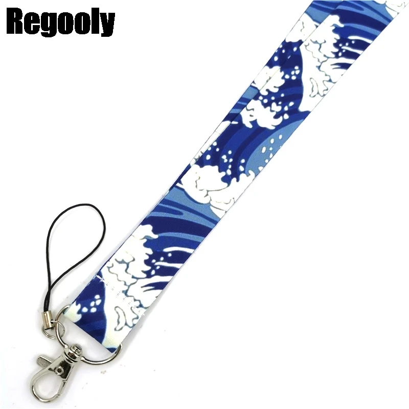 Vintage Kanagawa Hokusai Wave Lanyard Badge ID Mobile Phone Rope Key Lanyard Neck Straps Accessories webbings ribbons