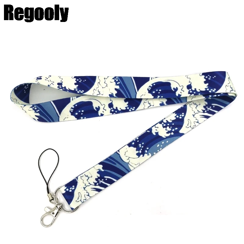 Vintage Kanagawa Hokusai Wave Lanyard Badge ID Mobile Phone Rope Key Lanyard Neck Straps Accessories webbings ribbons