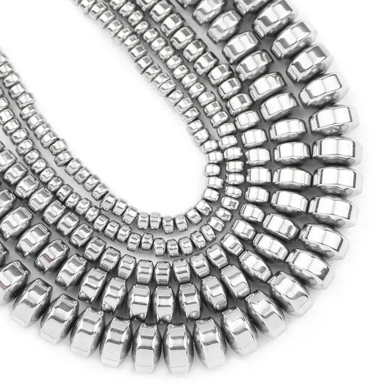 Natural Stone Flat Cylinder Hematite Silver Color Spacer 3/4/6/8MM Charm Loose Beads For Jewelry Making DIY Bracelet Findings