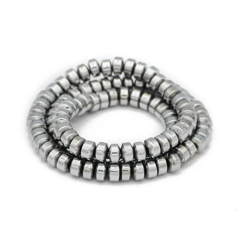 Natural Stone Flat Cylinder Hematite Silver Color Spacer 3/4/6/8MM Charm Loose Beads For Jewelry Making DIY Bracelet Findings
