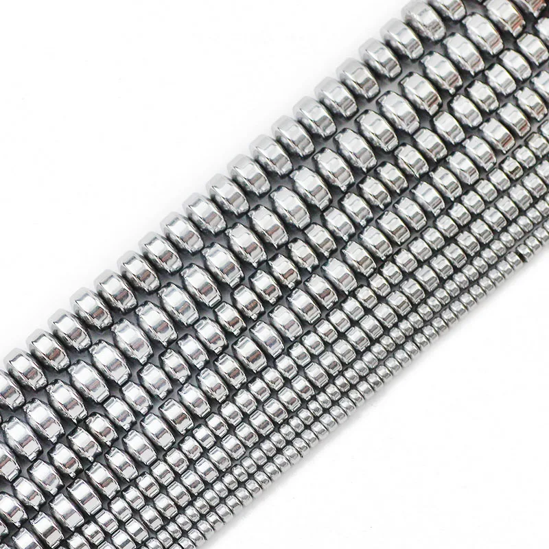 Natural Stone Flat Cylinder Hematite Silver Color Spacer 3/4/6/8MM Charm Loose Beads For Jewelry Making DIY Bracelet Findings