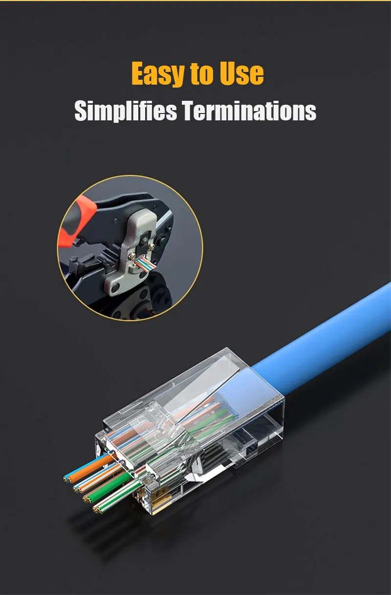 ZoeRax RJ45 CAT6 Pass Through Connectors 1.1mm hole Gold Plated 8P8C Modular Ethernet Network Cable Plug End for Cat6 Cat5e