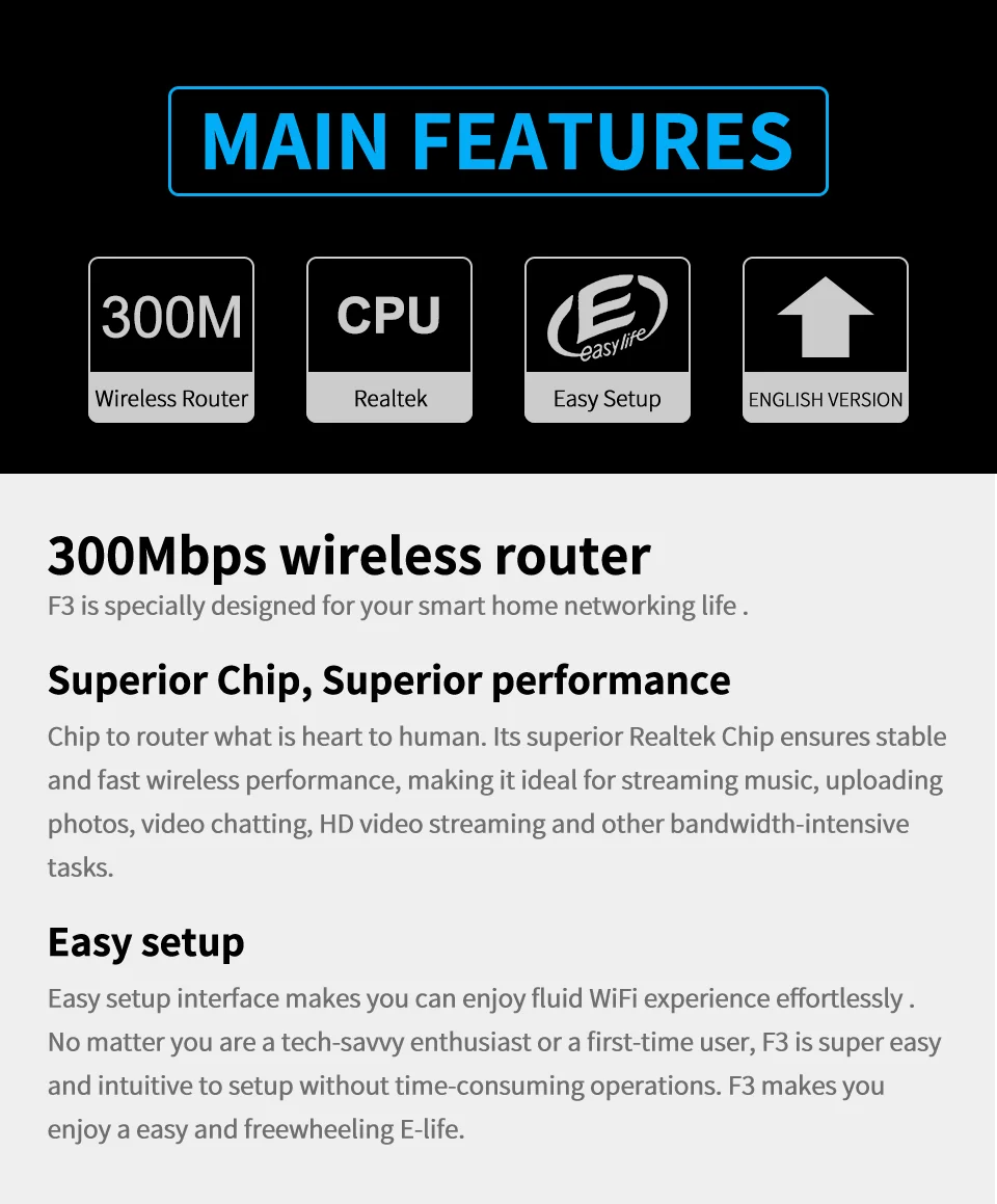 Tenda F3 N300 Wireless Wi-Fi Router with High Power 5dBi Antennas 300Mbps External English System Routers