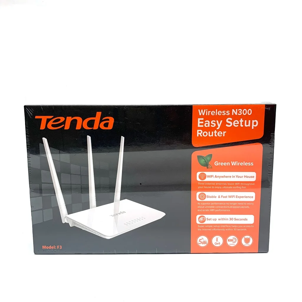 Tenda F3 N300 Wireless Wi-Fi Router with High Power 5dBi Antennas 300Mbps External English System Routers