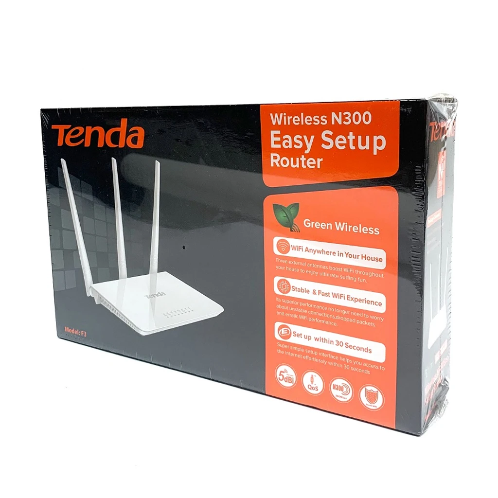 Tenda F3 N300 Wireless Wi-Fi Router with High Power 5dBi Antennas 300Mbps External English System Routers