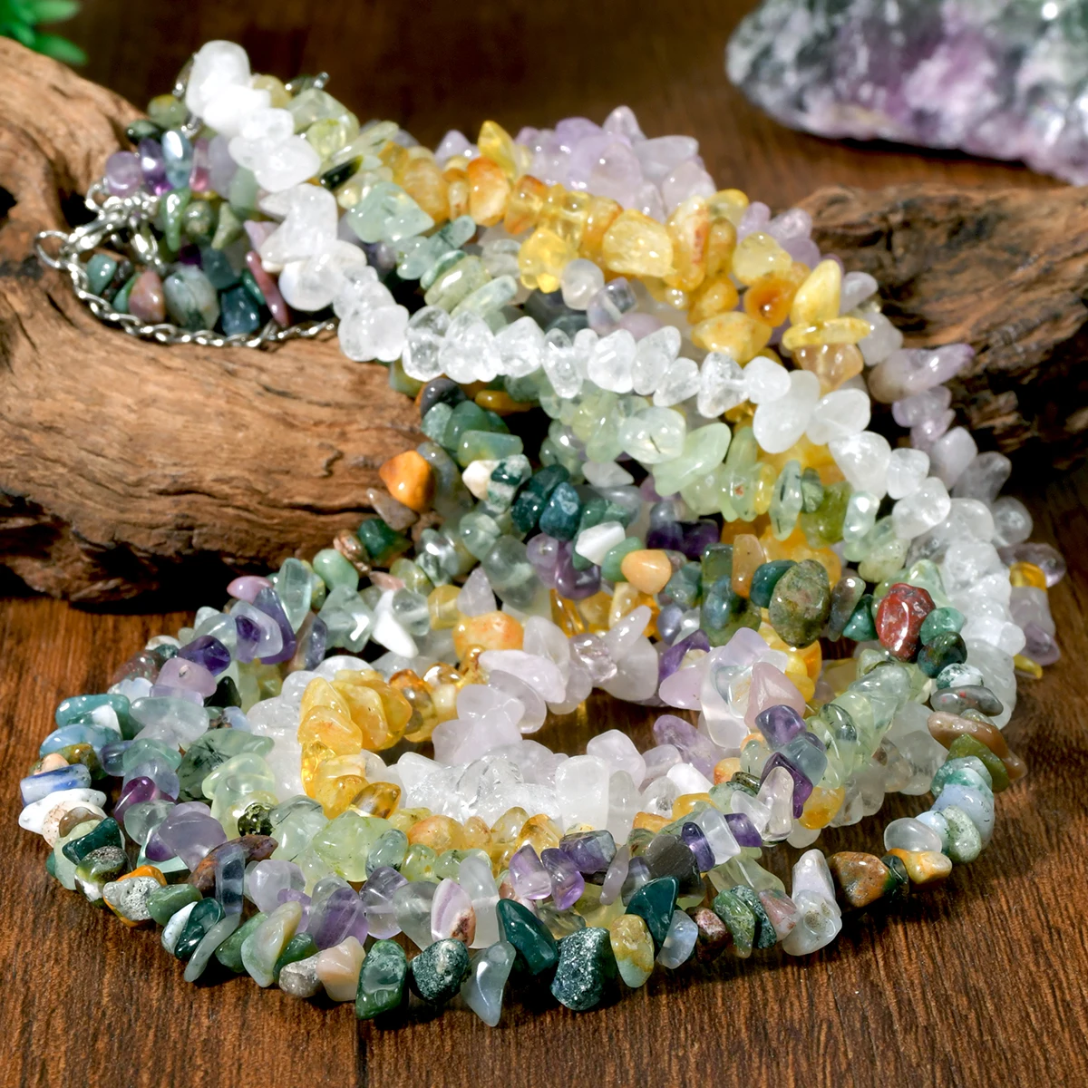 Natural Irregular Stone Crystal Necklace Bohemian Spring/Summer Beach Style