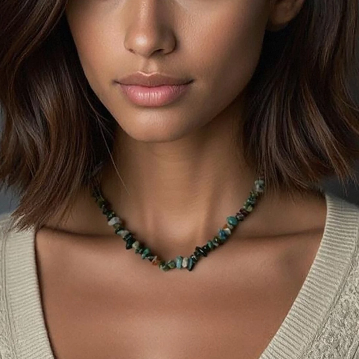 Natural Irregular Stone Crystal Necklace Bohemian Spring/Summer Beach Style
