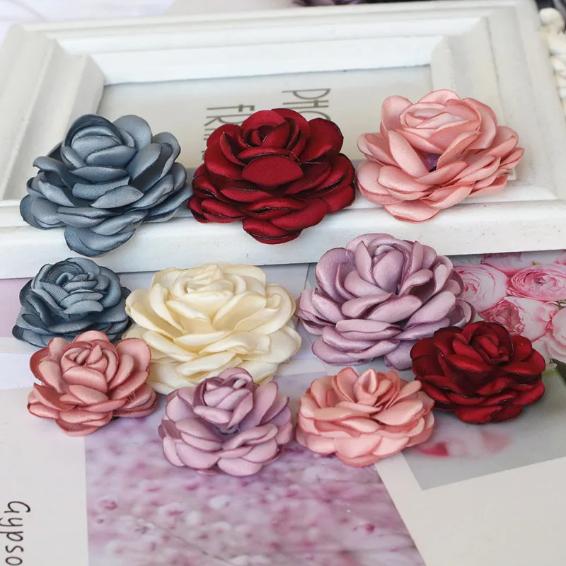 10PCS/Lot Handmade Rose Fabric Artificial Flowers For Hats Dress Decoration Hair Accessories