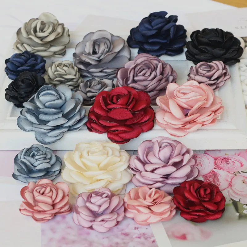 10PCS/Lot Handmade Rose Fabric Artificial Flowers For Hats Dress Decoration Hair Accessories