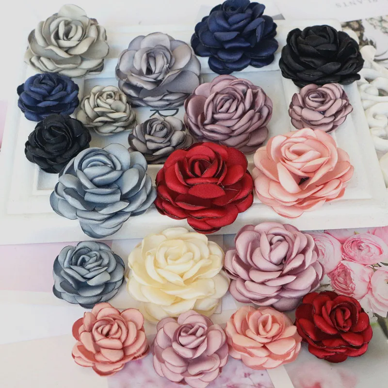 10PCS/Lot Handmade Rose Fabric Artificial Flowers For Hats Dress Decoration Hair Accessories