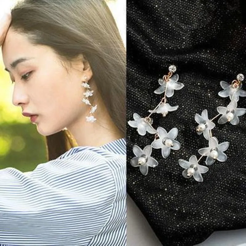 Korean Temperament Flower Elegant And Fresh Long Zircon Earrings Flowers Stud Earrings For Women Vintage Earrings Fine Jewelry