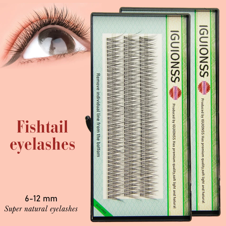 IGUIONSS 3 Rows 123 Bundles Natural Fan Eyelashes Single Cluster Self-Grafting Fishtail Mink Eyelash Long Lasting Natural C Curl