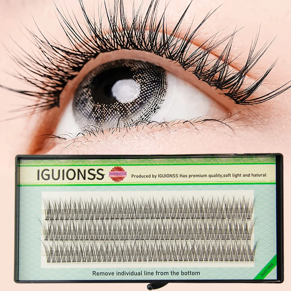IGUIONSS 3 Rows 123 Bundles Natural Fan Eyelashes Single Cluster Self-Grafting Fishtail Mink Eyelash Long Lasting Natural C Curl