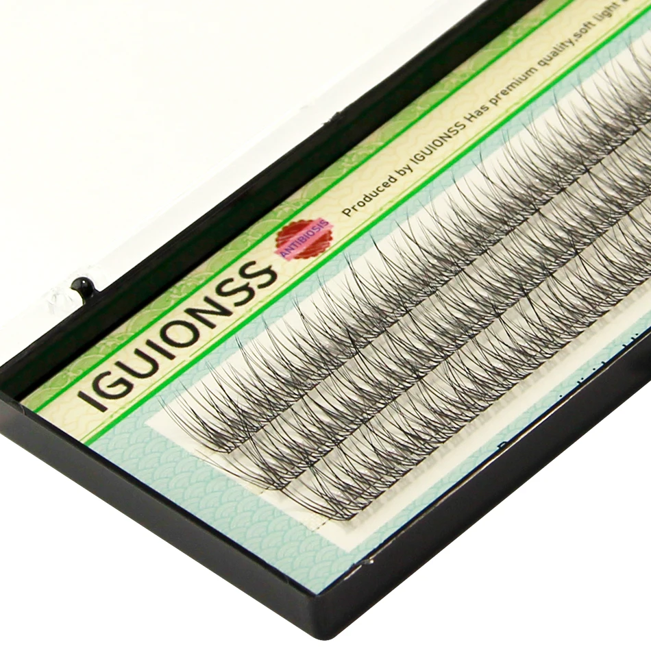 IGUIONSS 3 Rows 123 Bundles Natural Fan Eyelashes Single Cluster Self-Grafting Fishtail Mink Eyelash Long Lasting Natural C Curl