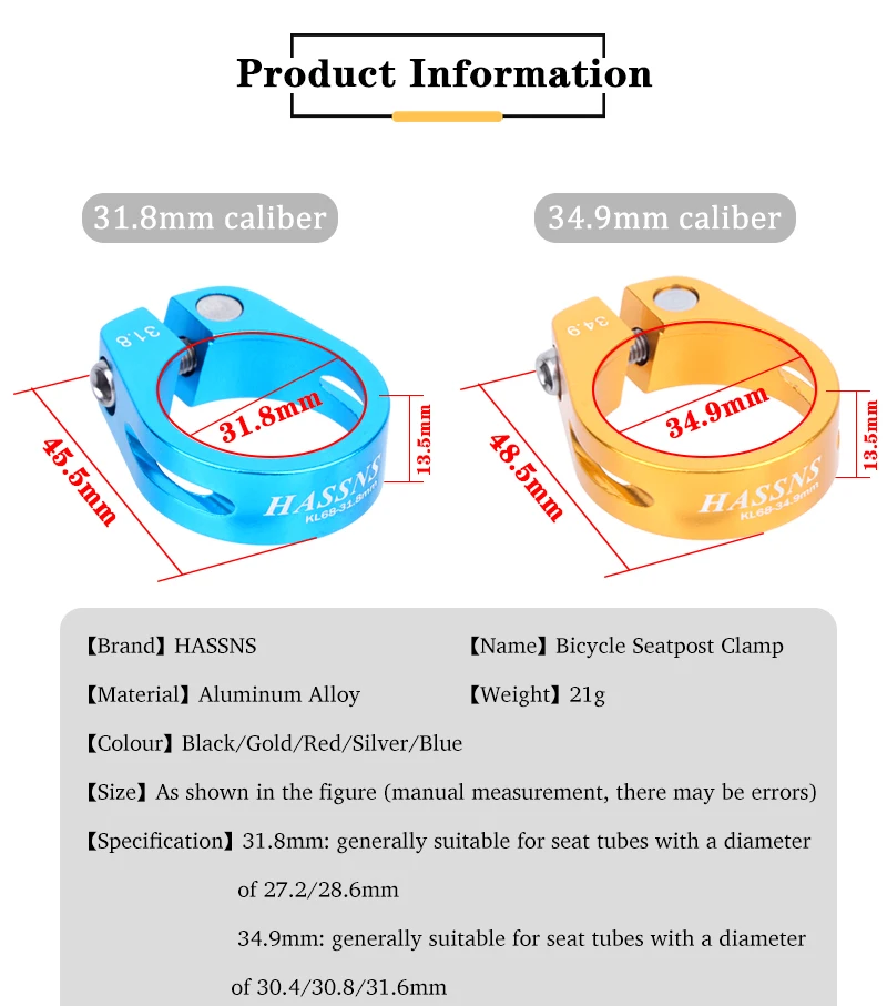 HASSNS Bicycle Seatpost Clamp Saddle Blocking Bike Seat Clip 31.8/34.9MM Post Collar Closure for Dropper 27.2/28.6/31.6MM MTB
