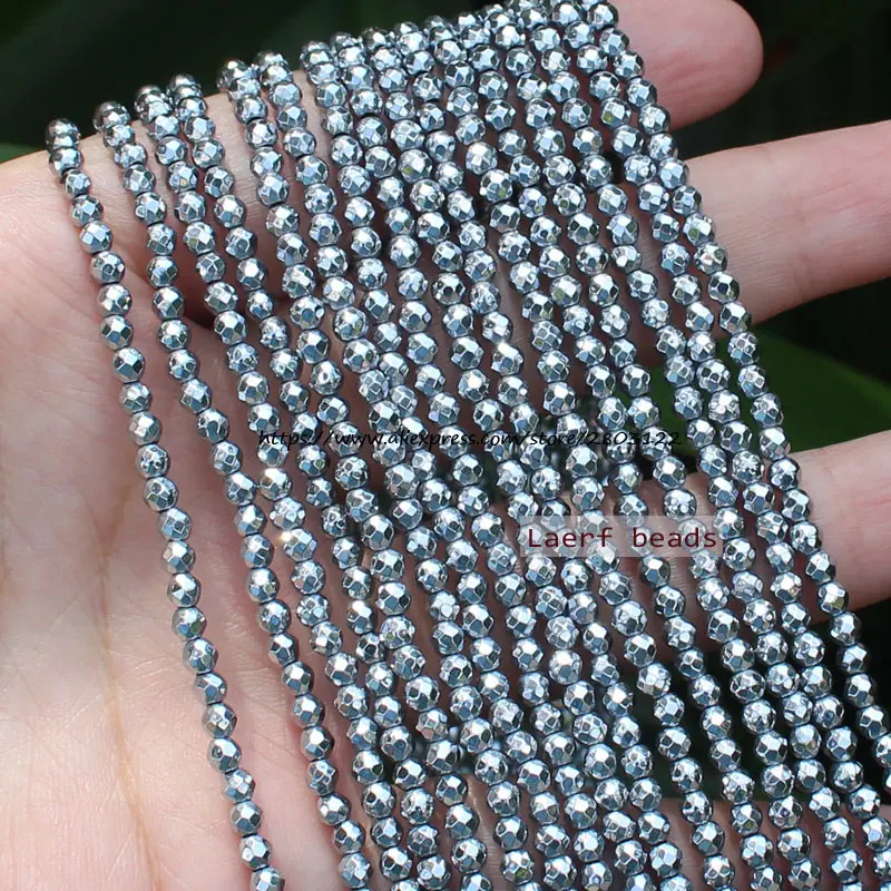 Faceted Natural Hematite Silver Color 2-12mm Round Loose beads,For DIY Jewelry Making !We provide mixed wholesale for all items!