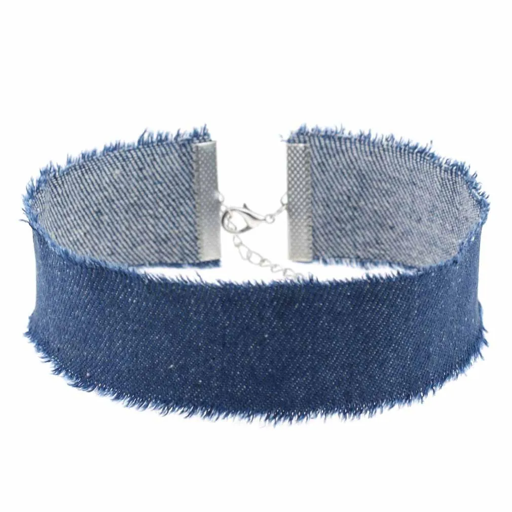 Unisex Punk Wide Denim Chokers Necklaces for Women Men Simple Gothic Collar Necklaces Black Blue Fashion Jewelry Wholesale Gift