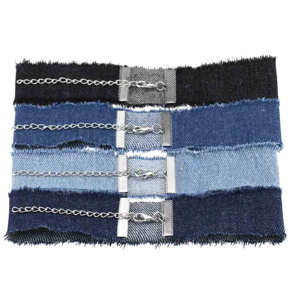 Unisex Punk Wide Denim Chokers Necklaces for Women Men Simple Gothic Collar Necklaces Black Blue Fashion Jewelry Wholesale Gift