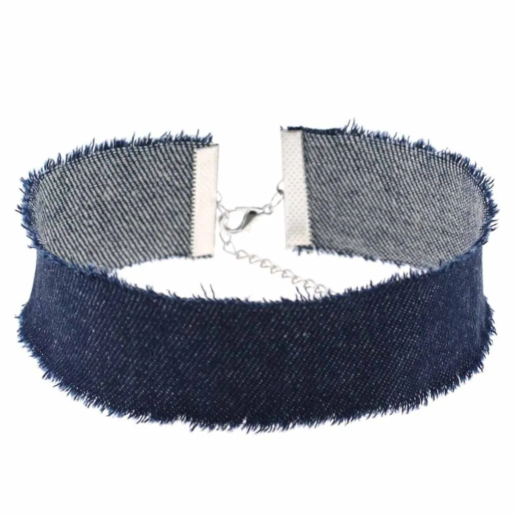 Unisex Punk Wide Denim Chokers Necklaces for Women Men Simple Gothic Collar Necklaces Black Blue Fashion Jewelry Wholesale Gift