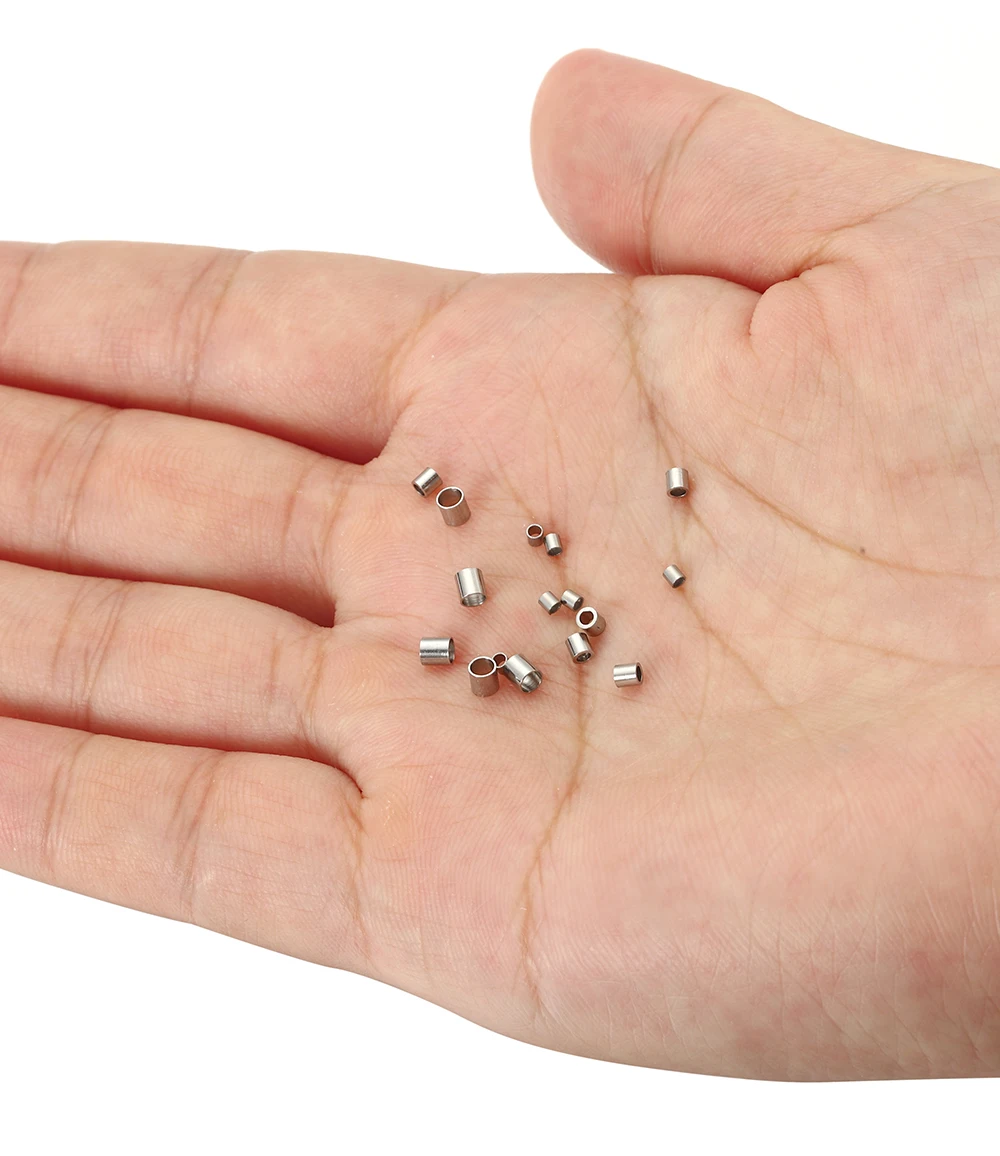 150pcs Stainless Steel Tube Crimp End Beads Clip Gold Color Foldover Stopper Spacer Bead for DIY Jewelry Making Bulk Wholesale