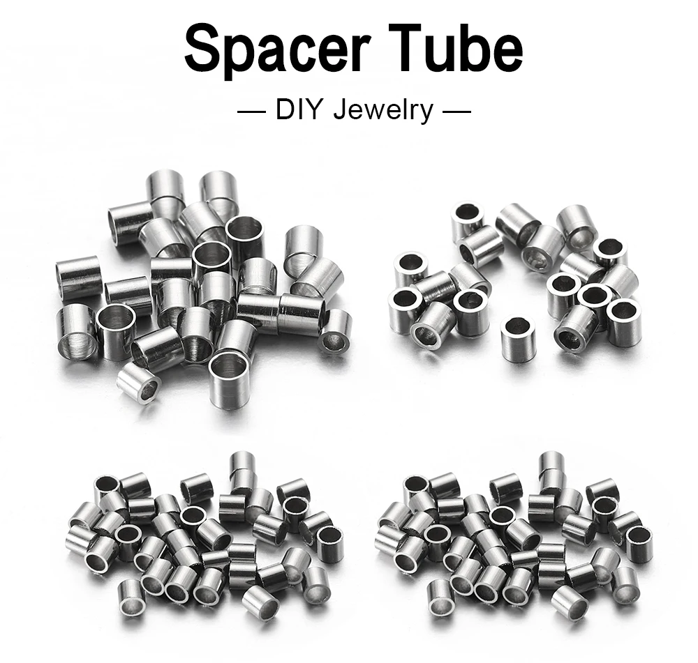 150pcs Stainless Steel Tube Crimp End Beads Clip Gold Color Foldover Stopper Spacer Bead for DIY Jewelry Making Bulk Wholesale