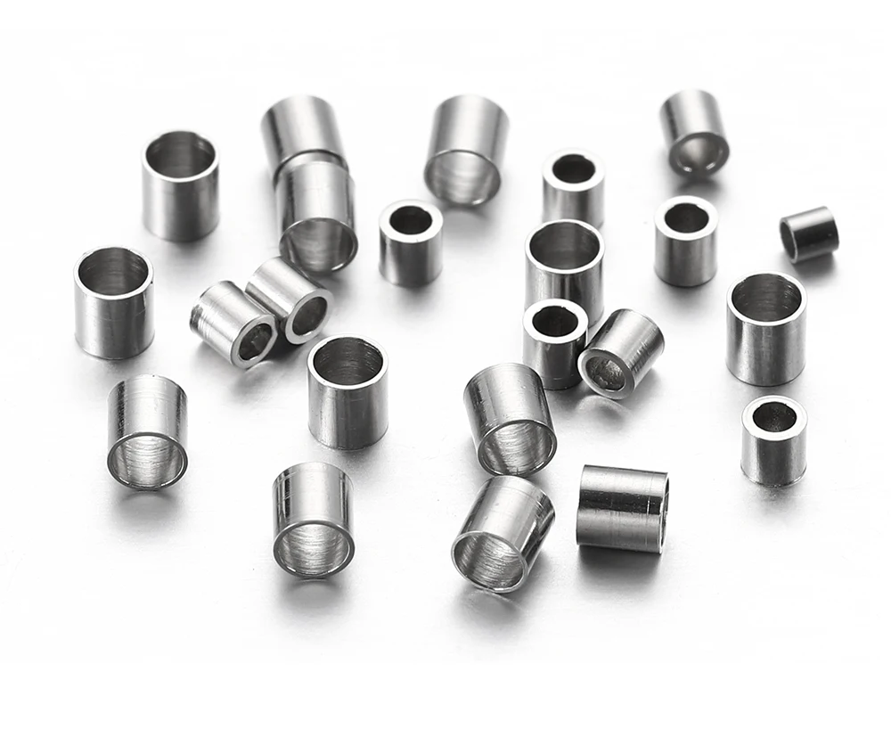 150pcs Stainless Steel Tube Crimp End Beads Clip Gold Color Foldover Stopper Spacer Bead for DIY Jewelry Making Bulk Wholesale